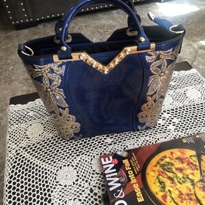 Elegant Blue and Gold Women's Handbag